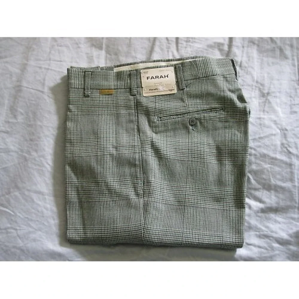 Mens 60s Original Vintage Farah Green Classic Plaid 29X28 Thin Slim Dress Pants!